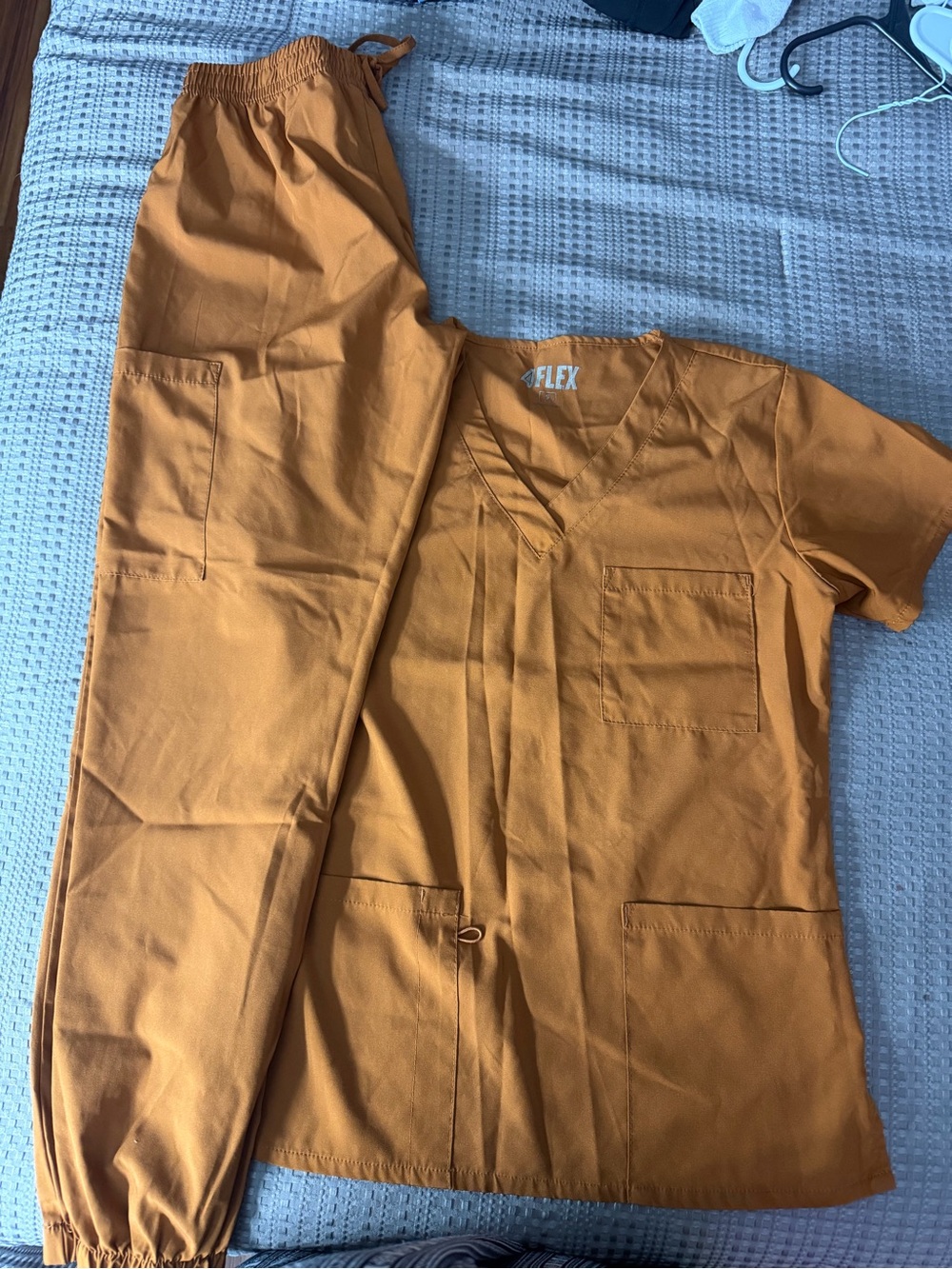 Tan/Caramel Scrub Set - Short Sleeve Top & Elastic Waist Pants